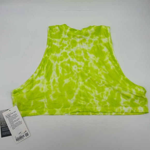 (B51) Lululemon All Yours Crop Tank *Tie Dye color MAR9 (lime green), Sz 12 NWT - Picture 11 of 14